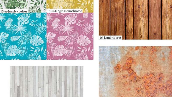 Plusieurs matières (bois, pierre…) sont proposées en fond de studio. ©S.Morard